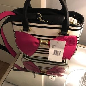 Betsey Johnson Black Ivory Pink Handbag NWT